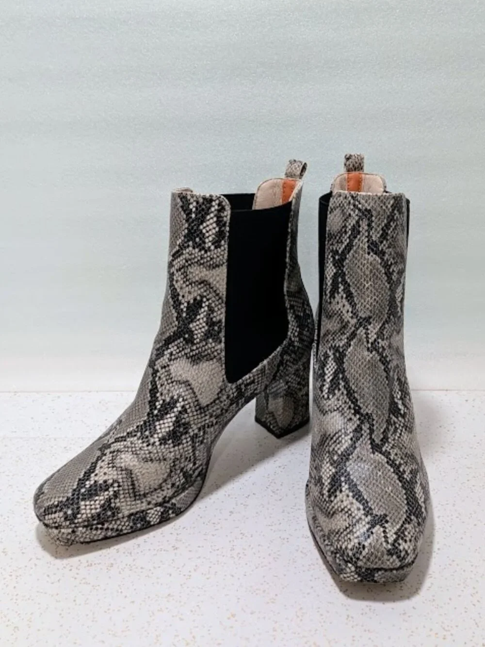 French Connection Penny Grey Snakeskin Chelsea Ankle Boots Block Heel Size 9